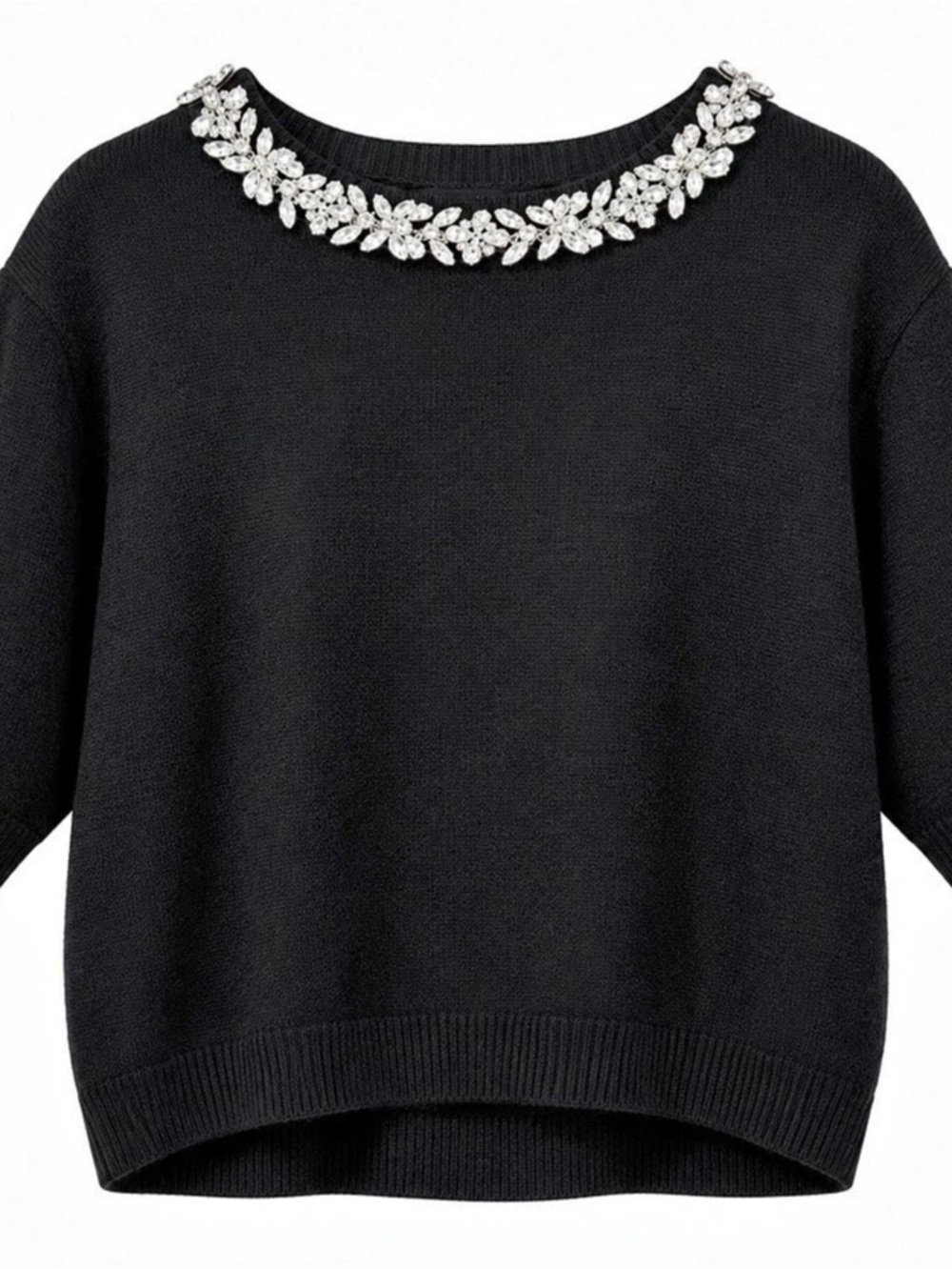 ANTONIO MELANI Chloe Crew Neckline Short 3/4 Sweater Black Medium